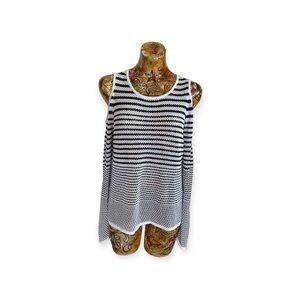 Rag & Bone striped black white sweater top open shoulder large  cotton